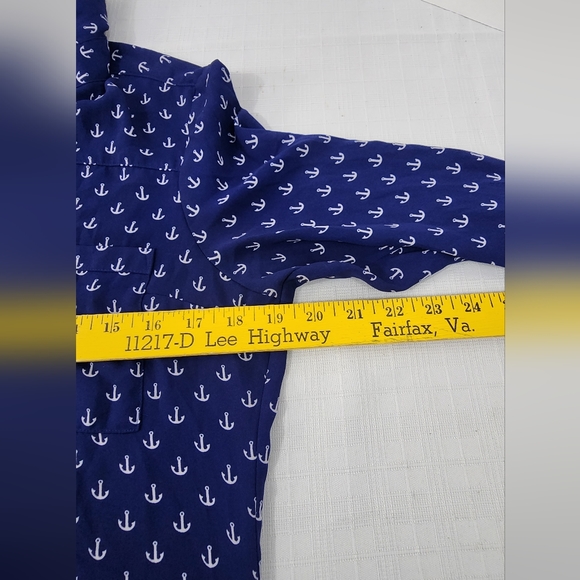 ♥️ EXPRESS PORTOFINO SHIRT BUTTON DOWN - NAVY BLUE ANCHOR PRINT WOMEN'S SIZE S|P - Picture 12 of 14